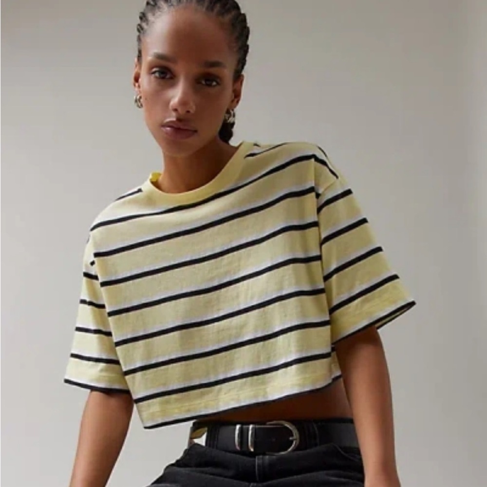 BDG Yellow and Black Striped Cropped Tee